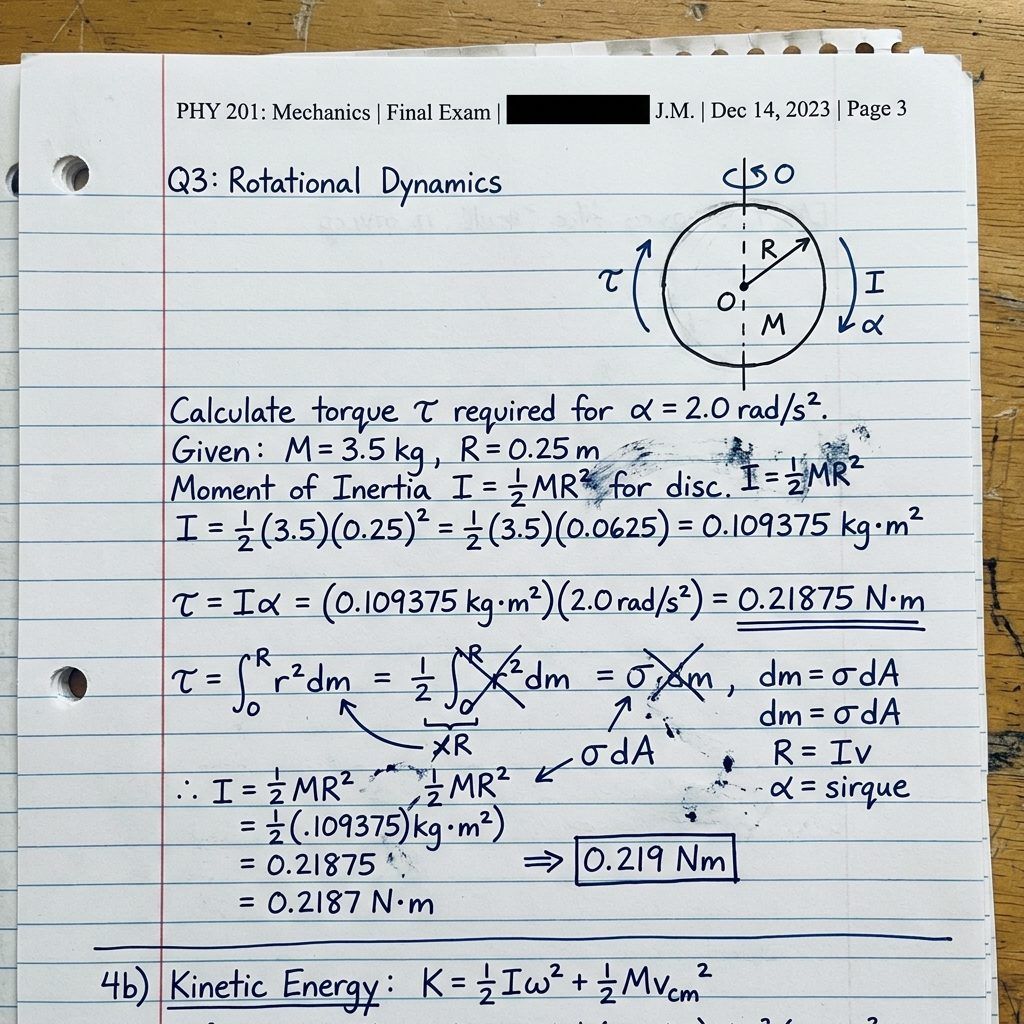 Scanned handwritten physics answer script